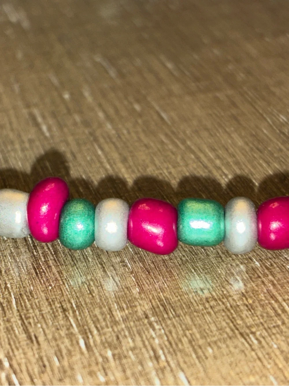 Handmade Pink & Teal Beaded Heart Bracelet